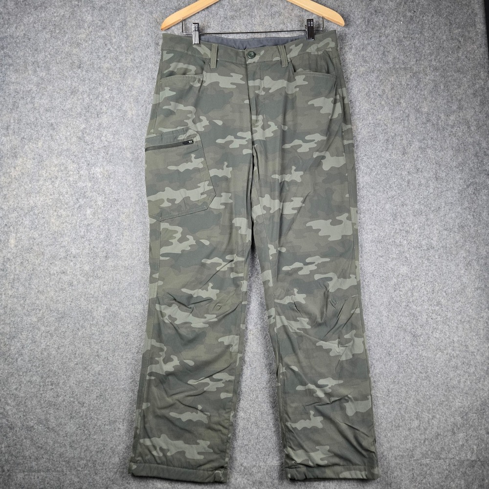 Eddie Bauer Fleece Lined Pants Mens 33x30 Green Camo Tactical Utility Gorpcore